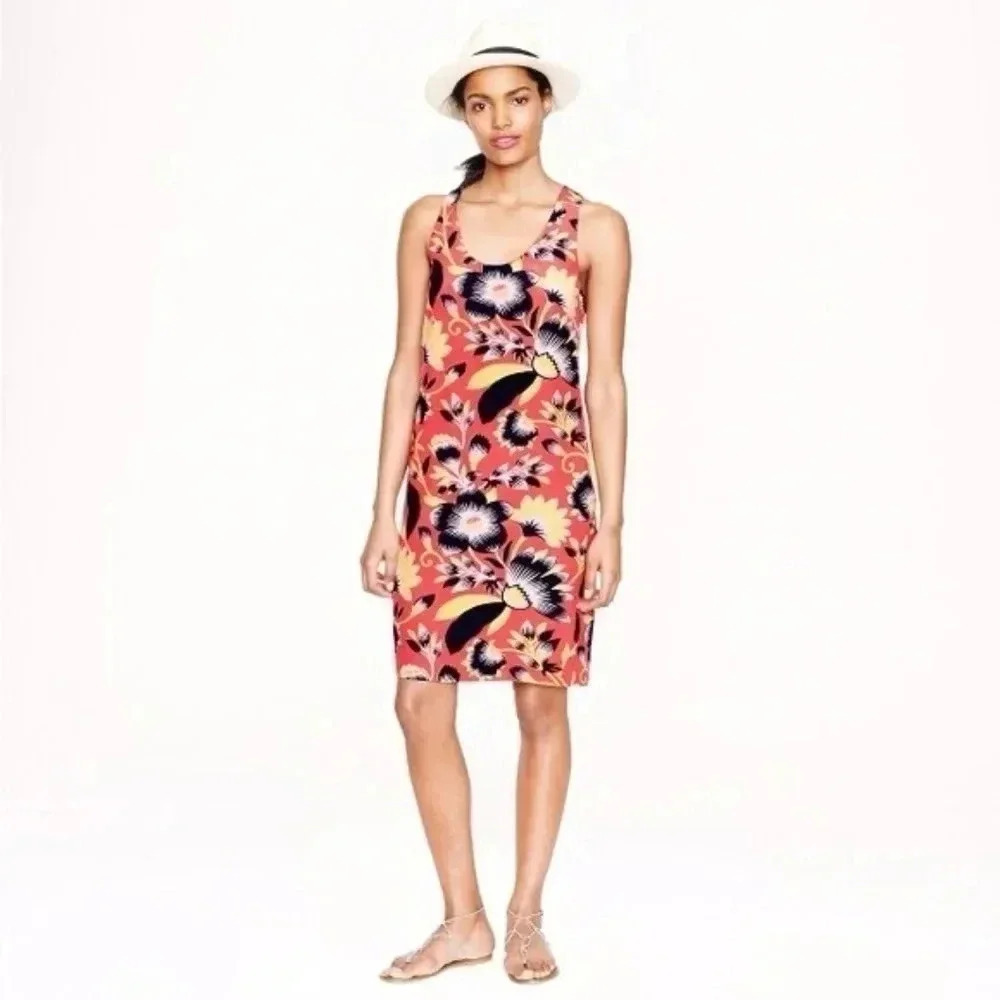J.Crew Size 2 Sleeveless Twist Back Silk Dress In Hibiscus Floral